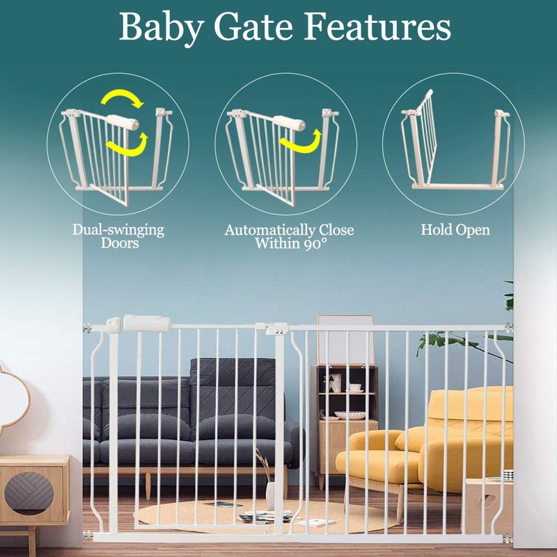 ALLAIBB Extra Wide Pressure Mounted Baby Gate Walk Through Child Kids Safety Toddler Tension White Long Large Pet Dog Gates with Extension for doorways Kitchen (76.38"-81.10"/194-206cm) - Image 4